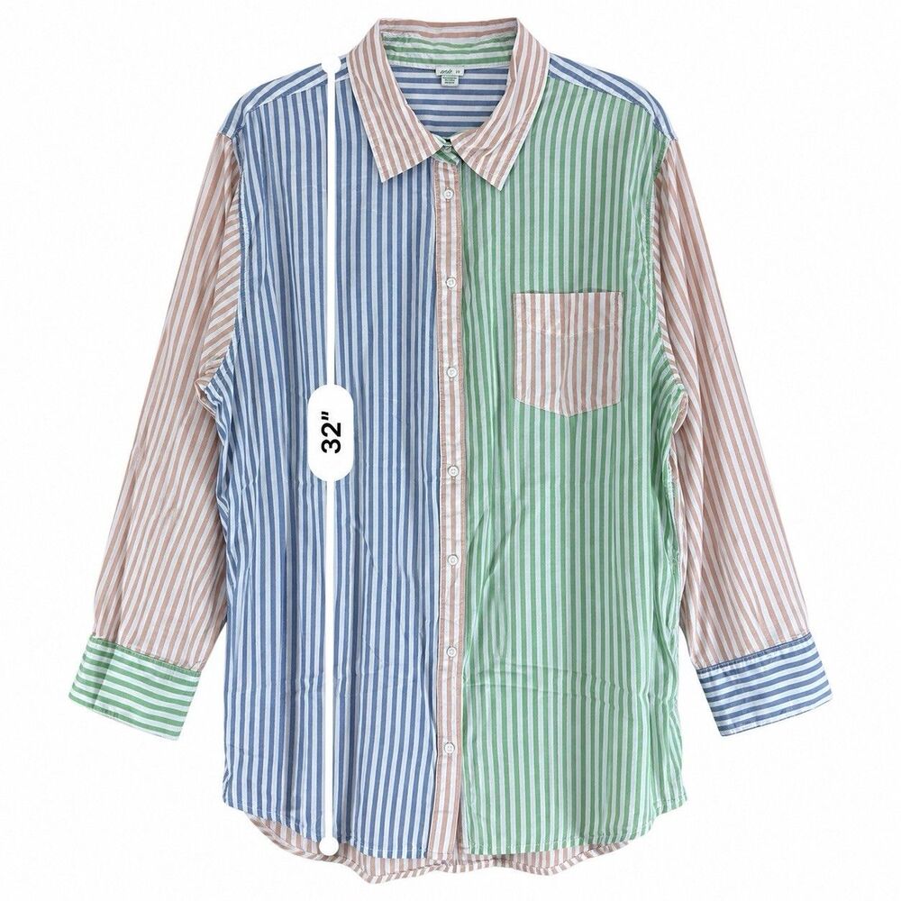 Aerie Women’s Striped Colorblock Button Down Shirt Size L/G Oversized Preppy - Picture 8 of 8